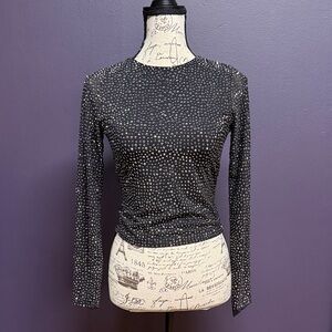 Alice + Olivia Black & silver studded Long Sleeve Top